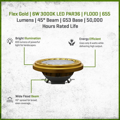 FLEX GOLD LED, 6 WATT, PAR36, FLOOD, 3000K