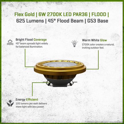 FLEX GOLD LED, 6 WATT, PAR36, FLOOD, 2700K
