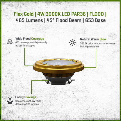 FLEX GOLD LED, 4 WATT, PAR36, FLOOD, 3000K