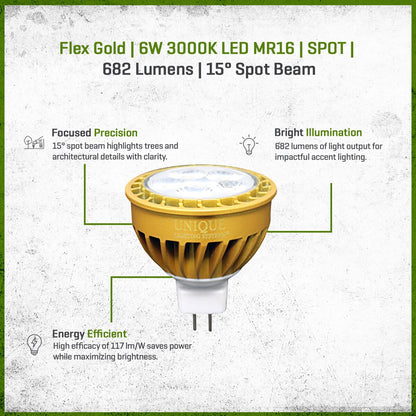 FLEX GOLD LED, 6 WATT, MR16, SPOT, 3000K