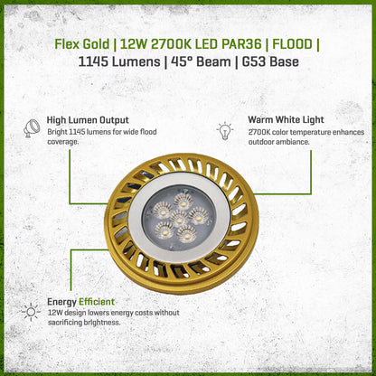 FLEX GOLD LED, 12 WATT, PAR36, FLOOD, 2700K