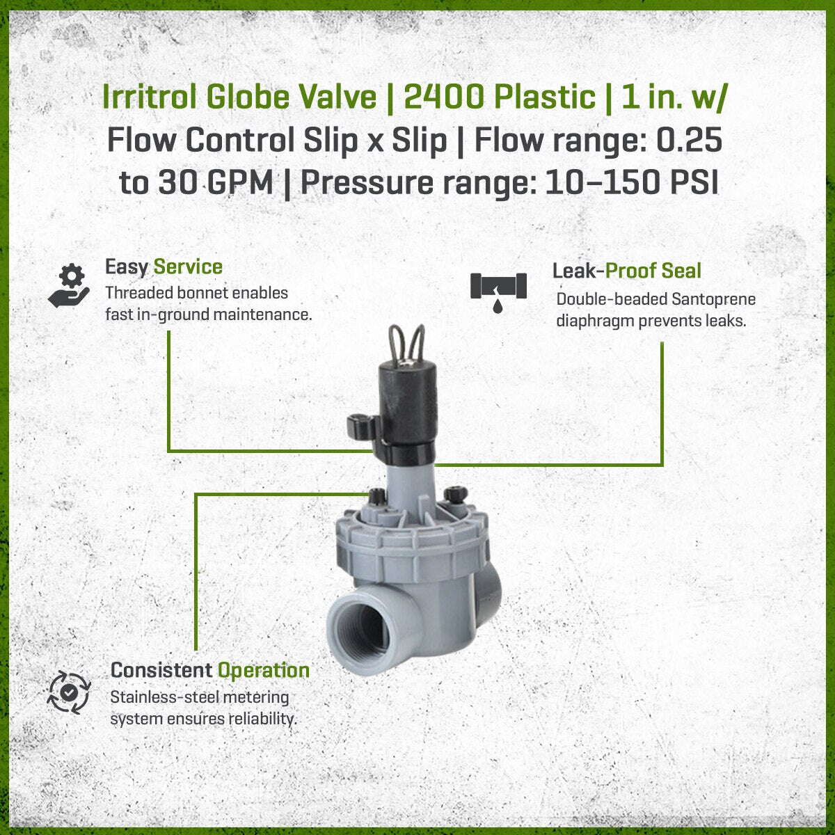 Irritrol Globe Valve 2400 Plastic 1 in. w/ Flow Control Slip x Slip