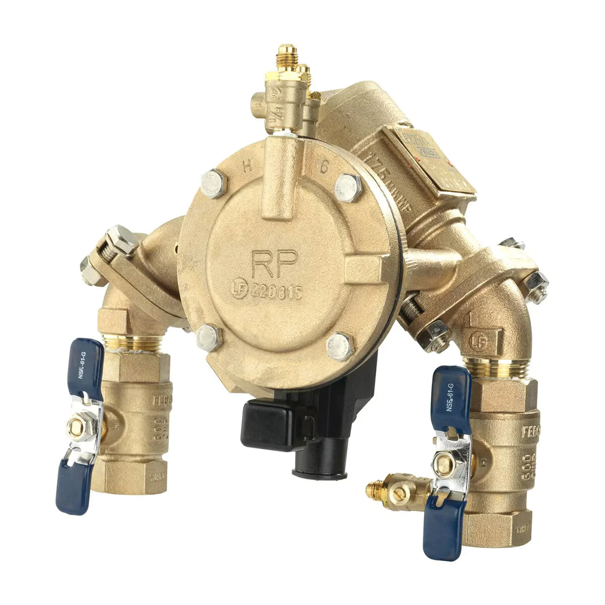 FEBCO 825YA Angle Pattern Reduced Pressure Zone Assembly w/ Ball Valves 3/4 in. Bronze w/ Flood Sensing Capability (Sensing Upgrade Kit Sold Separately) | F825DYA