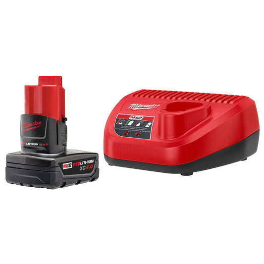 Milwaukee 12V M12 RedLithium Extra Capacity 4.0Ah Battery and Charger Starter Kit | 48-59-2440