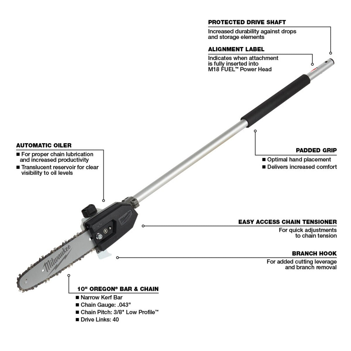Milwaukee M18 Fuel Quik-Lok 10 in. Pole Saw Attachment | 49-16-2720