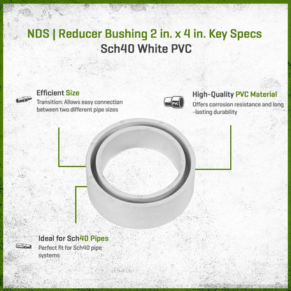 NDS533  -NDS PVC S&D Reducer Bushing Sch40 HUB x S&D SPT White 2 in. x 4 in.