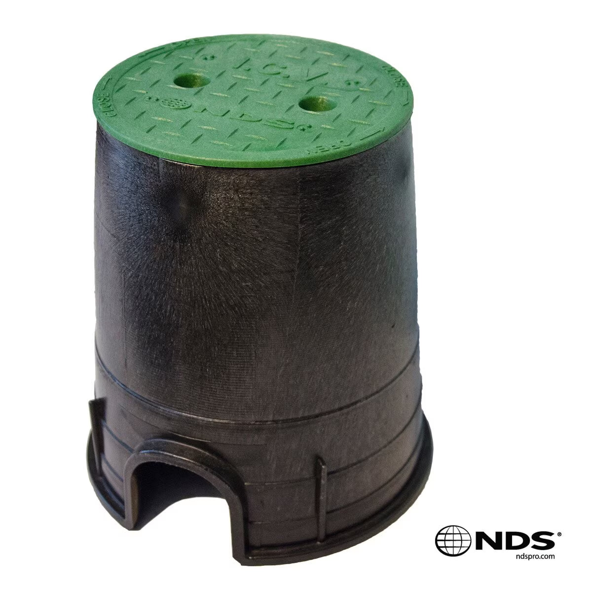 NDS Standard Series Round Valve Box with Cover, Black Box/Green Cover, 6 in. Diameter, HDPE Construction, Overlapping Design, 8-2/3 in. Height