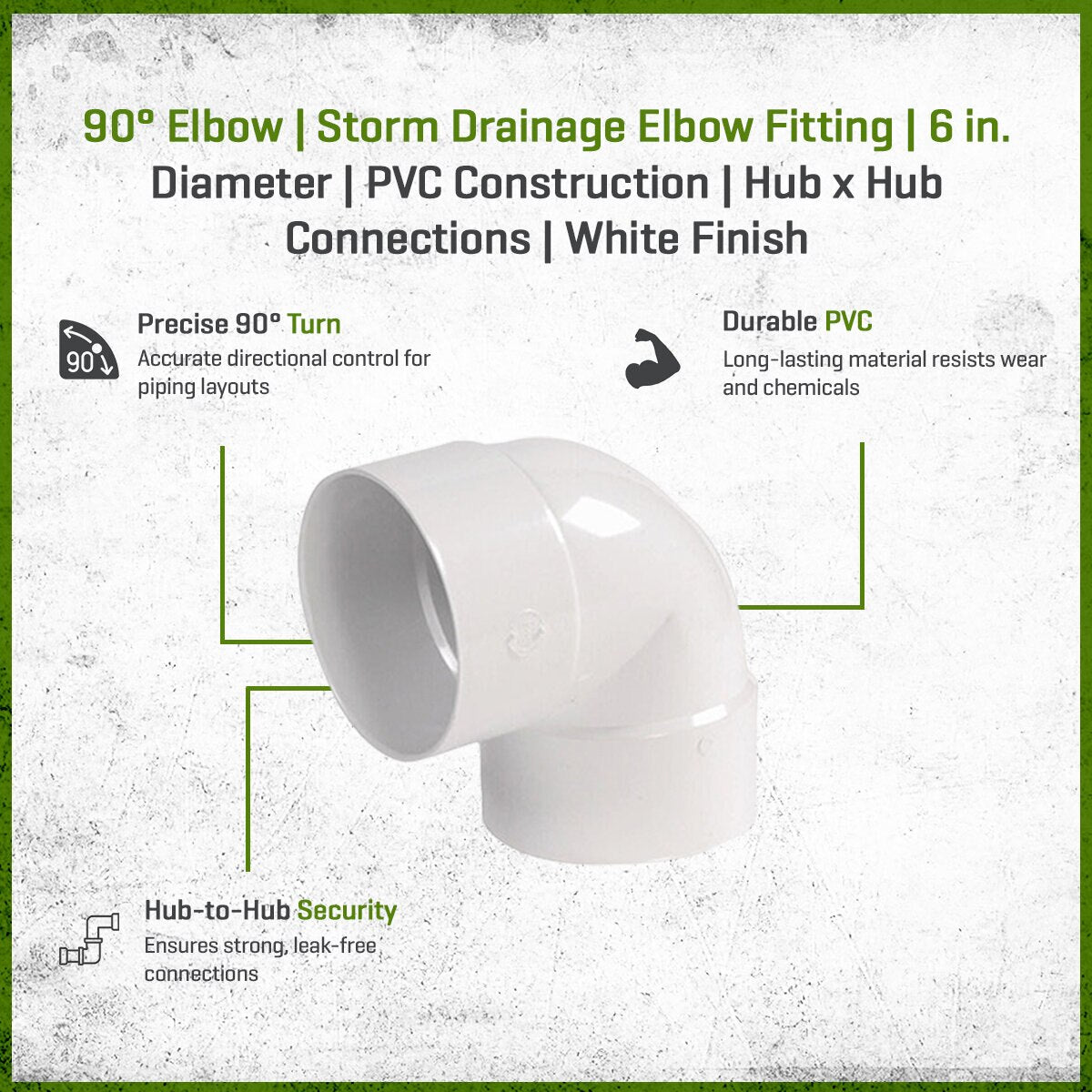 6P02  -NDS PVC S&D 90 Deg. Elbow HUB x HUB White 6 in.