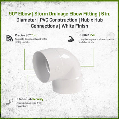 6P02  -NDS PVC S&D 90 Deg. Elbow HUB x HUB White 6 in.