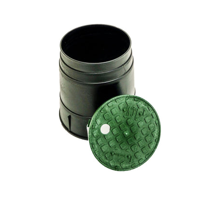 Rain Bird Valve Box Black Body Round w/ Overlapping Green Lid 6 in.