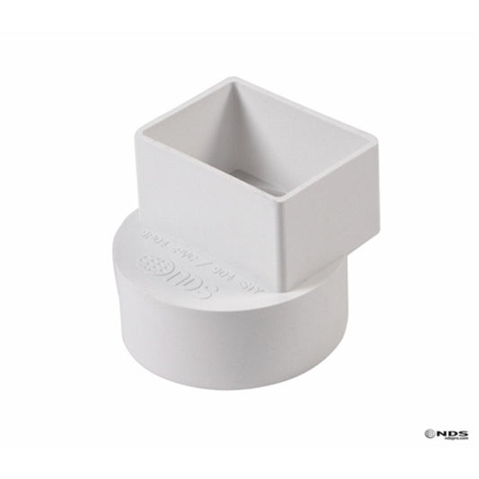 9P04  -NDS PVC S&D Offset Downspout Adapter White 2 in. X 3 in. X 4 in. (Fits 4 in. Pipe)