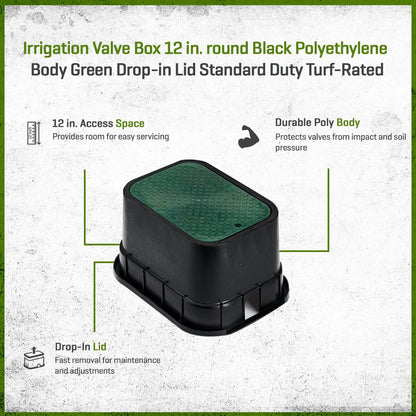 Valve Box Black Body Standard w/ Drop In Green Lid 12 in.