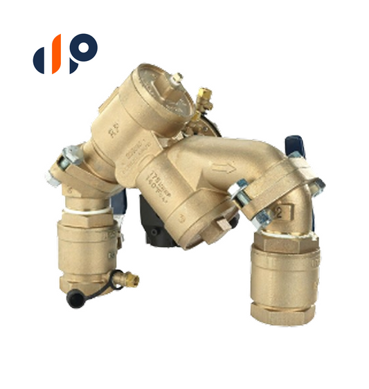 F825GYA  FEBCO 825YA Angle Pattern Reduced Pressure Zone Assembly w/ Ball Valves 1-1/2 in. Bronze w/ Flood Sensing Capability| F825GYA