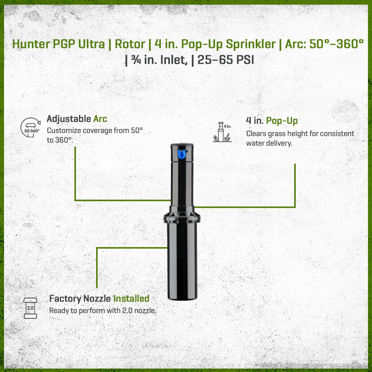 Hunter PGP Ultra 4 Pop-Up Sprinkler w/ 2.0 Nozzle w/ Check Valve and Regular Spring | PGP0420CHECK