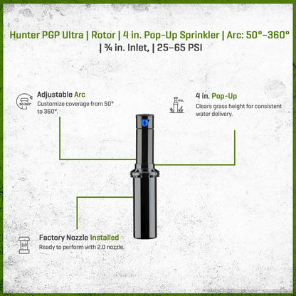 Hunter PGP Ultra 4 Pop-Up Sprinkler w/ 2.0 Nozzle w/ Check Valve and Regular Spring | PGP0420CHECK