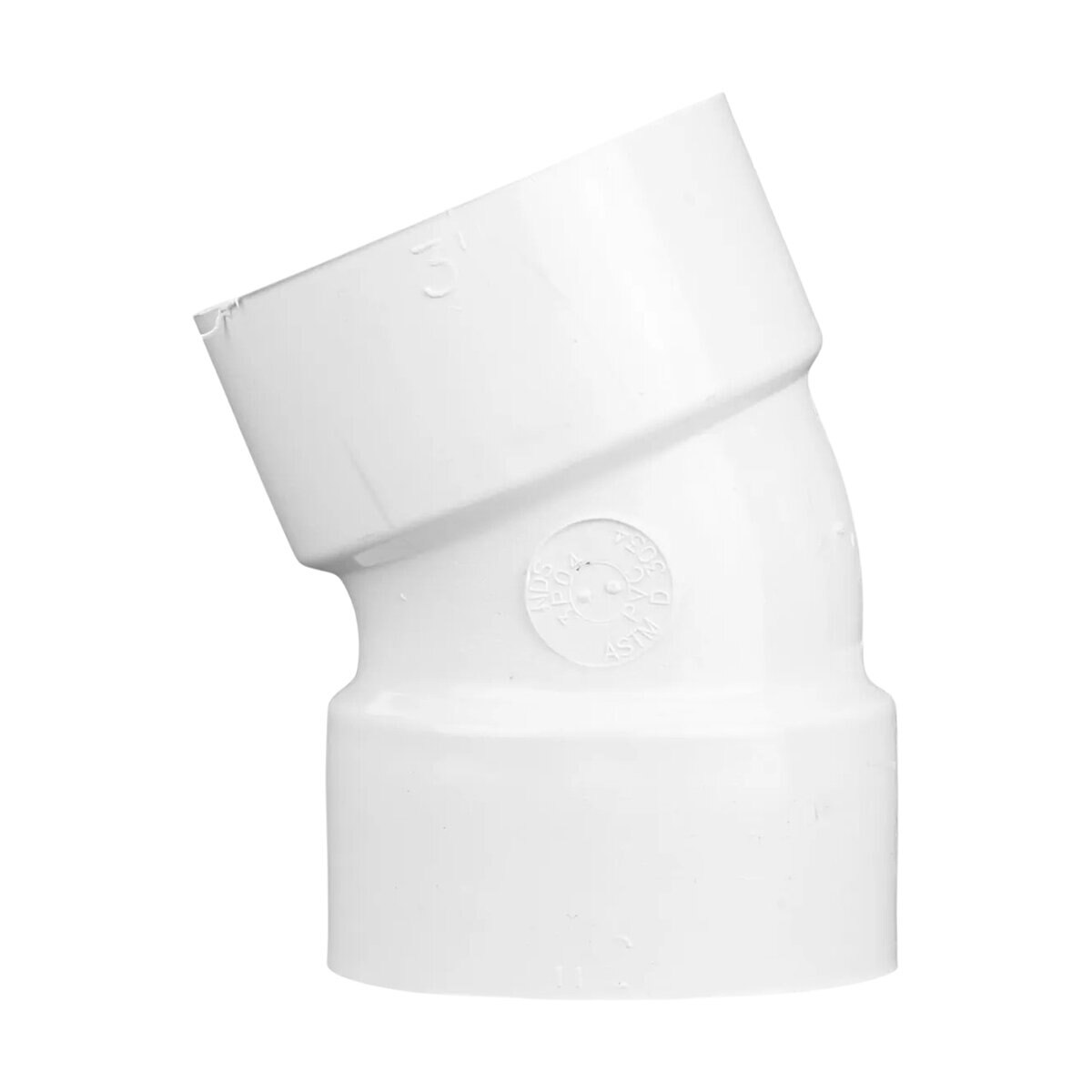 3P04  -NDS PVC S&D 22-1/2 Deg. Elbow HUB x HUB White 3 in.