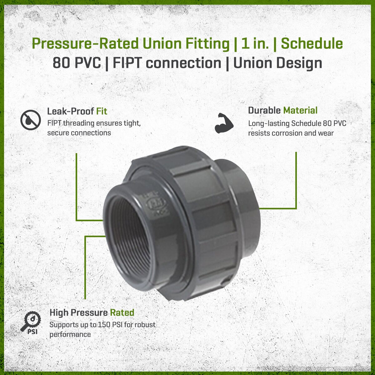 U-1000-T  -NDS Flo-Control Sch 80 PVC Union 1 in. FIPT