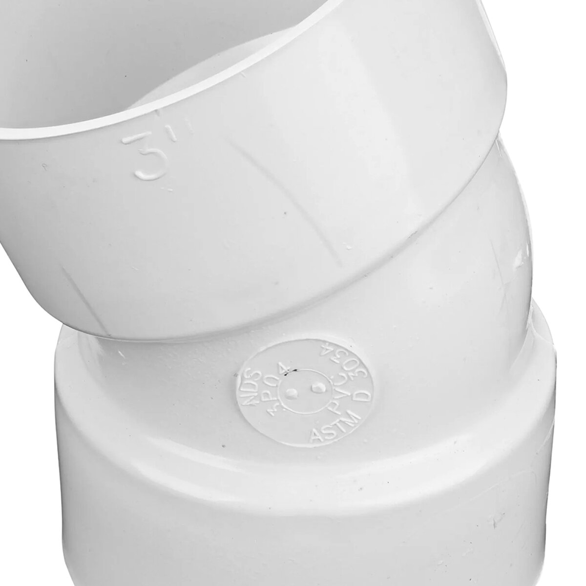 3P04  -NDS PVC S&D 22-1/2 Deg. Elbow HUB x HUB White 3 in.