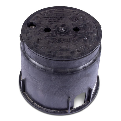 10" RD BLK BODY AND LID W/BOLT RECLAIMED WATER DO NOT DRINK ENGLISH AND SPANISH WITH INTERNATIONAL SYMBOL