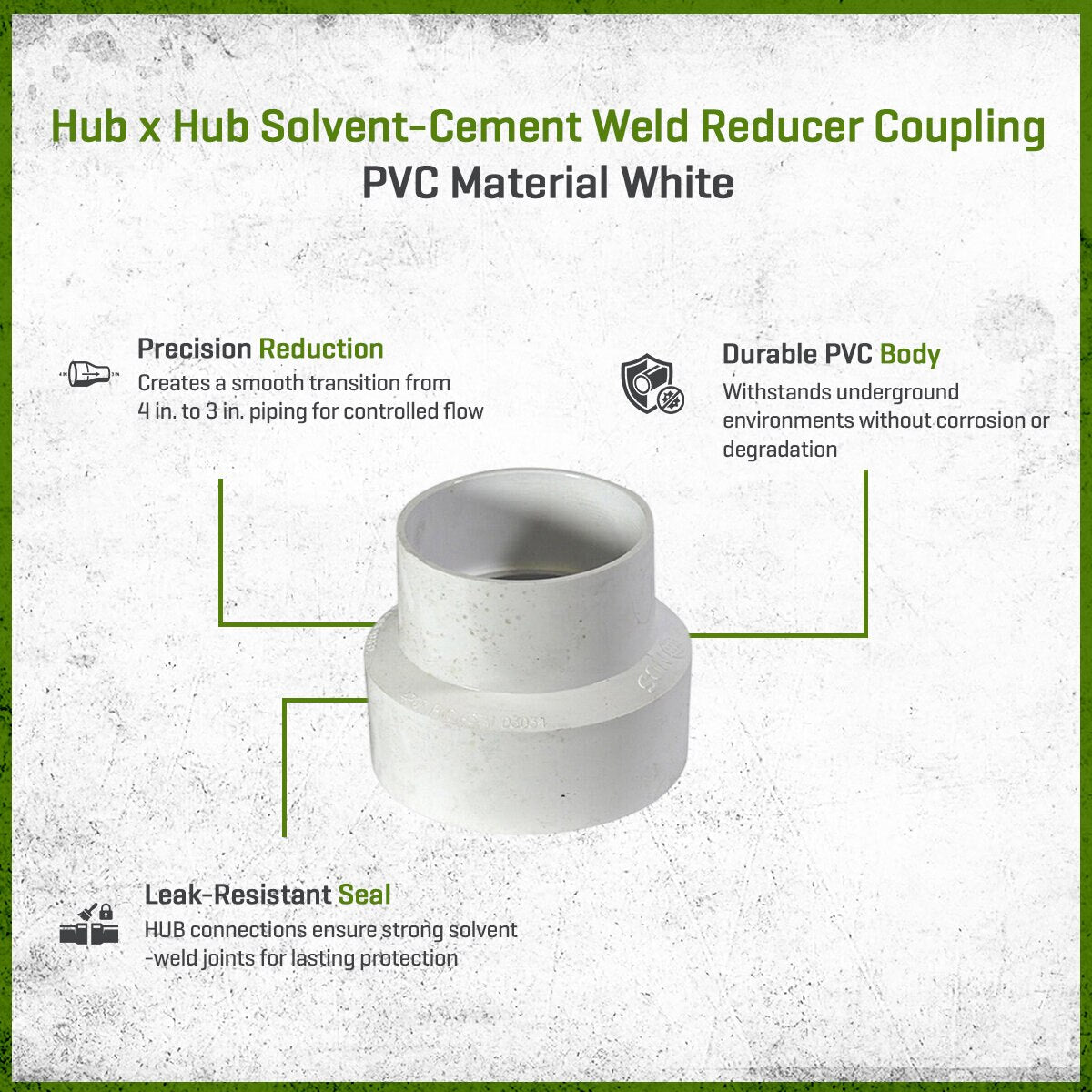 4P07  -NDS PVC S&D Reducer Coupling HUB x HUB White 4 in. x 3 in.