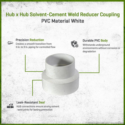 4P07  -NDS PVC S&D Reducer Coupling HUB x HUB White 4 in. x 3 in.
