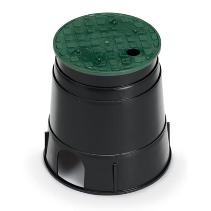 Rain Bird Valve Box Black Body Round w/ Overlapping Green Lid 6 in.