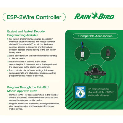 Rain Bird ESP-2WIRE Controller 50 Station Capacity Cabinet w/ Door Wall Mount Plastic 120VAC | ESP-2WIRE