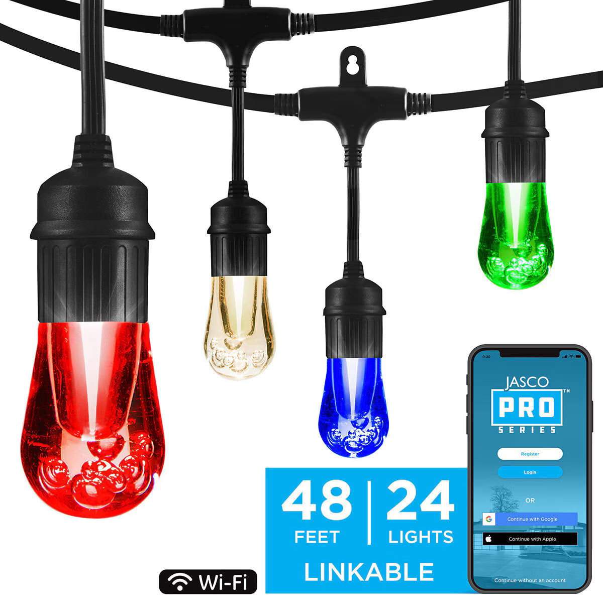 Jasco 66876 Pro Vintage Cafe Lights RGBW WiFi Controlled 48 ft.
